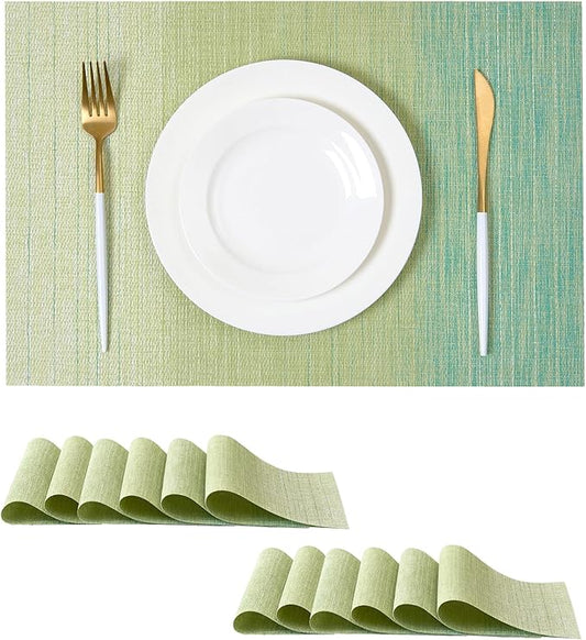 Leetaltree Gradient Green Woven Placemats Set of 24 - Heat Resistant Non-Slip Place mats for Dining Table, Washable Durable PVC Vinyl Woven Table Mats(Gradient Green, 24)