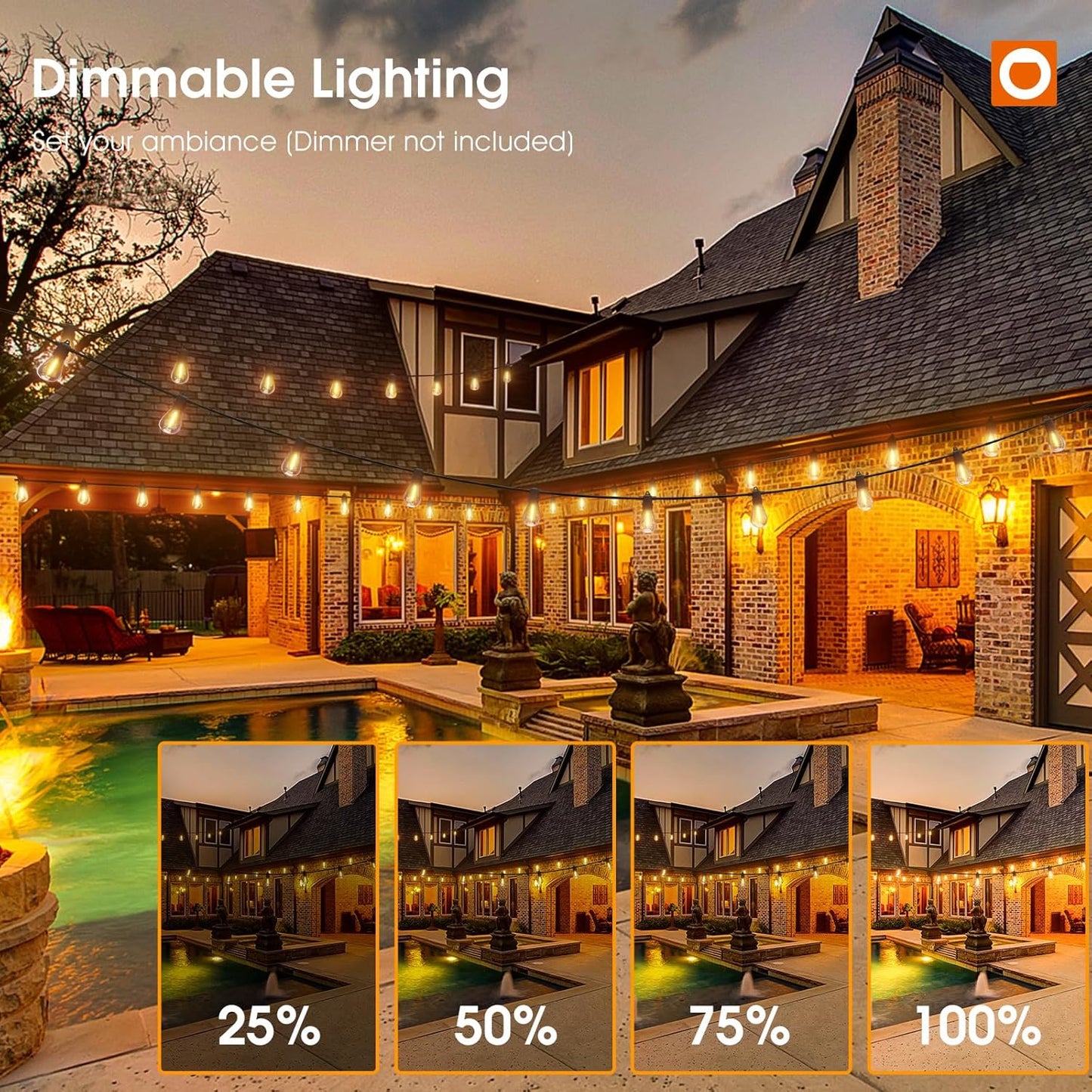 addlon 48FT(2FT Space) LED Outdoor String Lights with 24 Edison Shatterproof Bulbs, Heavy-Duty and Weatherproof Strand, Commercial Grade Patio Lights, Decorative for Garden or Patio, Black