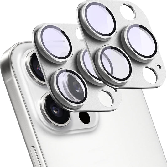 2 Pack Camera Lens Protector for iPhone 14 Pro/iPhone 14 Pro Max,[Not Easy to Breakn ] AR Tempered Glass Strong Adsorption Metal Camera Cover Screen-Silvery