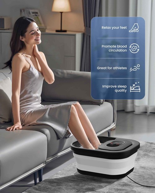 COMFIER Collapsible Foot Spa Bath Massager with Heat, Pedicure Foot Spa with Bubbles, Red Light, Pumice Stone and Shiatsu Massage Rollers, Heated Bath Spa for Relaxation and Stress Relief (Black)