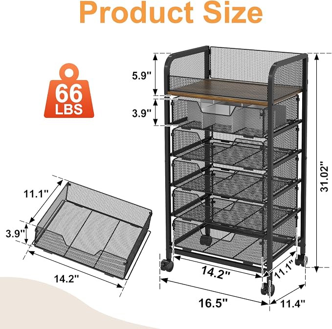 Yociyoga 6-Tier Craft Cart with Wheels-Rolling Storage Cart with Drawers,Rolling Utility Cart with DIY Divider,Art Supply Organizer Cart,Rolling Cart with Drawers,Craft Organizers and Storage,Black