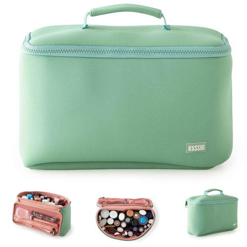 KUSSHI Neoprene Train Case (Large, Sage/Coral Rose)