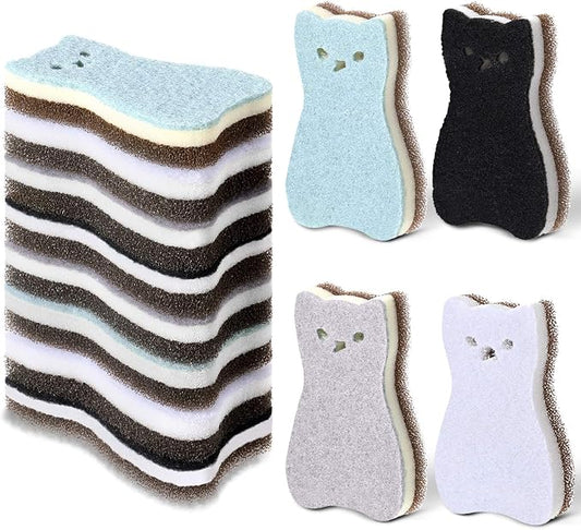 8 Pieces Cat Shape Kitchen Sponge Set Sink Double-Sided Cleaning Dish Sponge for Kitchen, Fruit, Plate, Bathroom, 4 Colors