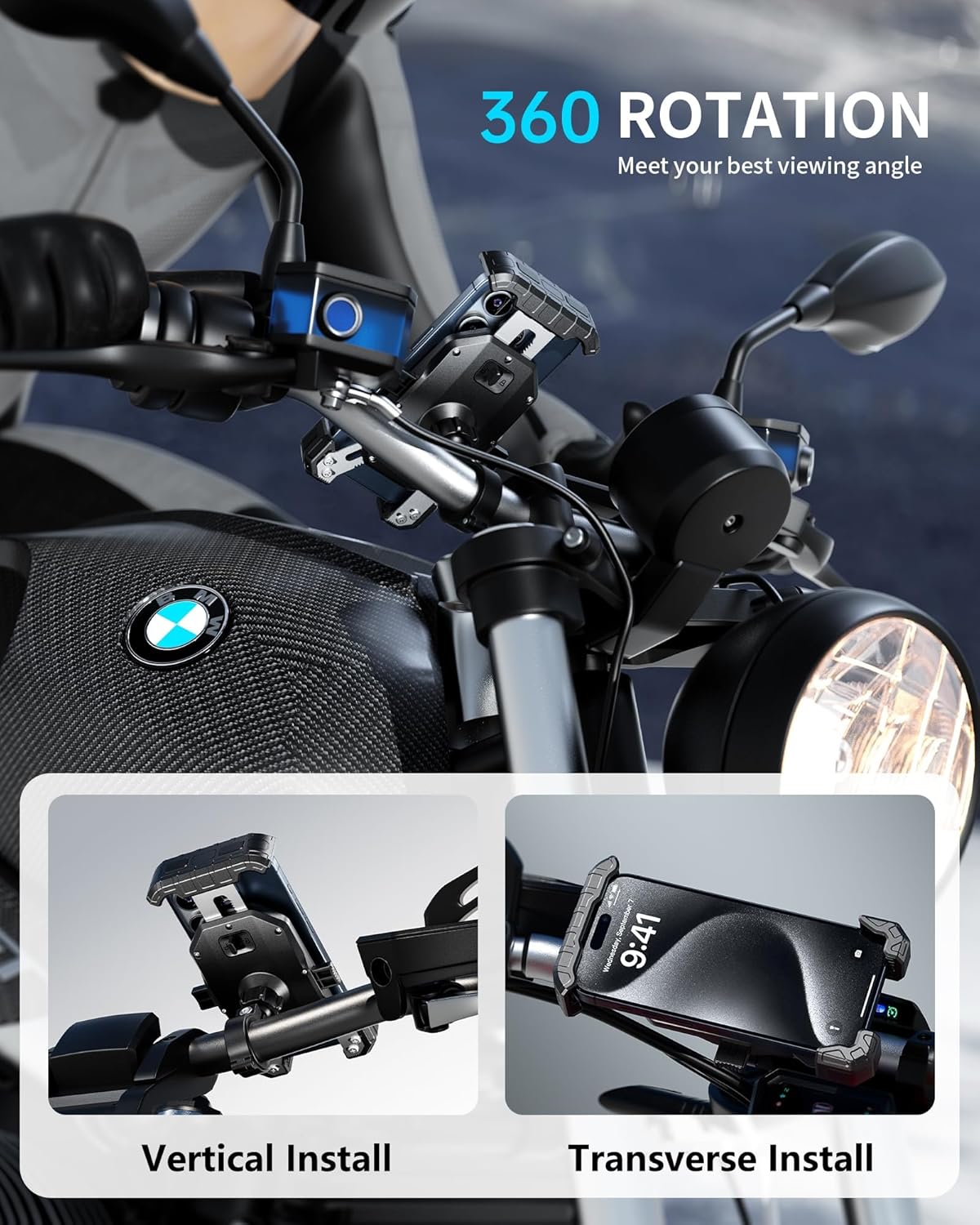 Kewig Motorcycle Phone Mount Holder - [No Scratches Camera ] [1s Lock] Motorcycle Cell Phone Mount, Bike Handlebar Phone Holder for 5.5-7.2" Phones"