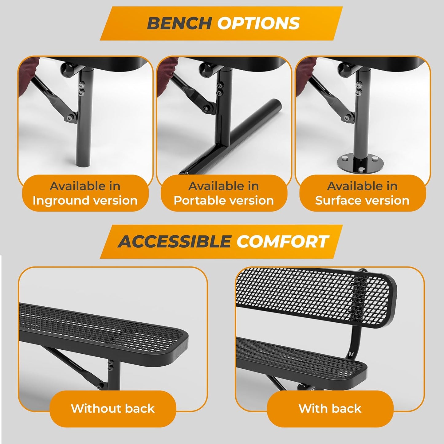 Heavy-Duty Outdoor Metal Bench, Thermoplastic-Coated, Inground, Weatherproof, Commercial-Grade for Parks, Gardens, Patios, Stores & More (8 Ft - Inground, Blue)