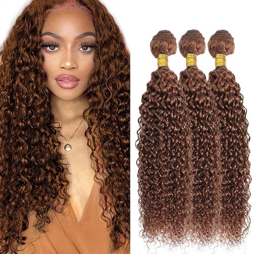 Giginger Bundles Human Hair 16 18 20 Inch Color 30 Light Brown Jerry Curly Wave Bundles Human Hair Unprocessed Quick Weave Soft Sewn In Hair Extensions for Black Women