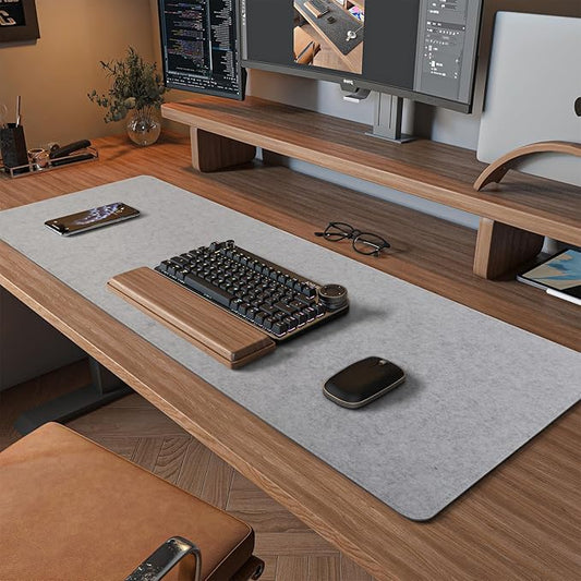 DawnTrees Felt Desk Pad,Keyboard Mat (35.8" x 11.8"),Large Felt Mouse Pad,Computer Desk Mat XL,Desk Protector for Office (Light Gray)
