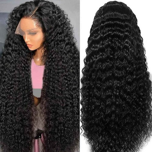 24 Inch 13x6 Deep Wave Lace Front Wigs Human Hair for Women HD Transparent Deep Curly Lace Frontal Wigs Human Hair Pre Plucked Natural color