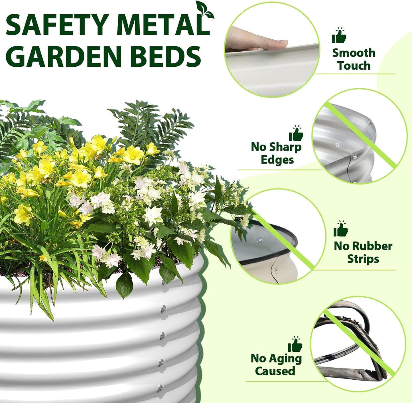 A ANLEOLIFE 6-Pack 4X4X1.5ft & 8X4X1.5ft Deep Root Galvanized Raised Garden Beds Outdoor for Planting Vegetables Flowers Herb,Antique White