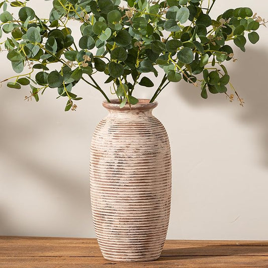 Ceramic Rustic Flower Vase, Large Farmhouse Vases Home Decor, 12.5" Tall Pottery Decorative Pampas Vase for Table Living Room Entryway Mantel Bookshelf Bedroom Bathroom Kitchen
