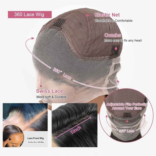 360 Body Wave Lace Front Wigs Human Hair Pre Plucked 180% Density Full Lace Human Hair Wigs Brazilian Virgin Body HD Human Hair Lace Front Wigs for Women Natural Color 22Inch