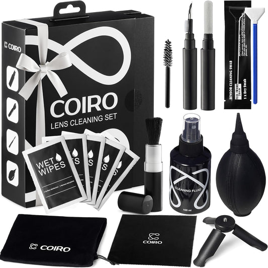 Camera Lens Cleaning Kit for DSLR and Sensitive Electronics, 9-in-1 Lens Cleaner Spray, Camera Pen, Blower, Wipes, Sensor Cleaner, Photographer Gifts & Accessories