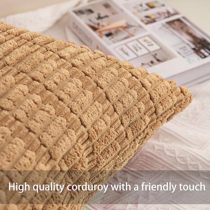 Aegero Pack of 2 Corduroy Decorative Throw Pillow Covers 26x26 InchSoft Striped Pillow Covers Modern Farmhouse Home Decor for Sofa Living Room Couch Bed（Coffee）