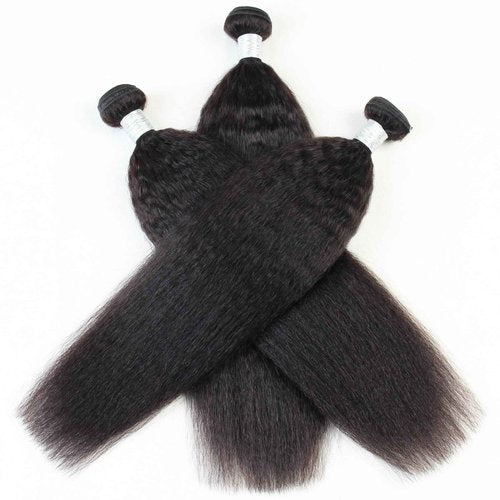PIDIAUE Kinky Straight Bundles Human Hair Weave Yaki Straight Bundles 12 14 16 inch Remy Hair 12a 100% Unprocessed Brazilian Virgin Hair Natural Color