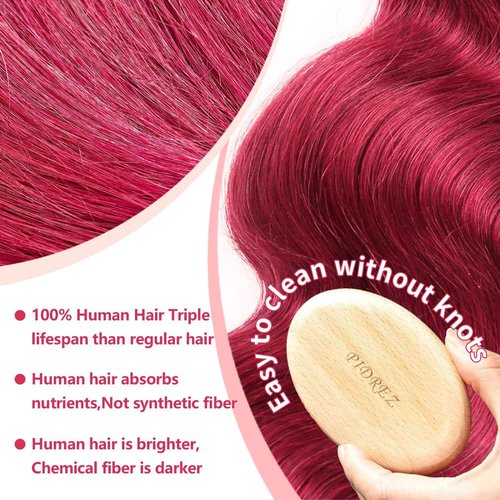 99j Burgundy Lace Front Wigs Human Hair 20 Inch Body Wave Lace Front Wigs Pre Plucked 180 Density 13x6 HD Burgundy Wig,100% Real Human Hair No Synthetic Blend No Tangle No Shedding Triple Lifespan 3X