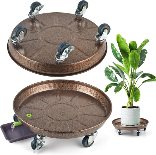 PACETAP 2Pack 15.7'' Large Plant Stand with Lockable Wheels, Heavy-Duty Plant Caddy with Casters for Indoor and Outdoor, Round Rolling Plant Stands Garden Pot Mover to Carry Potted Flower Pot