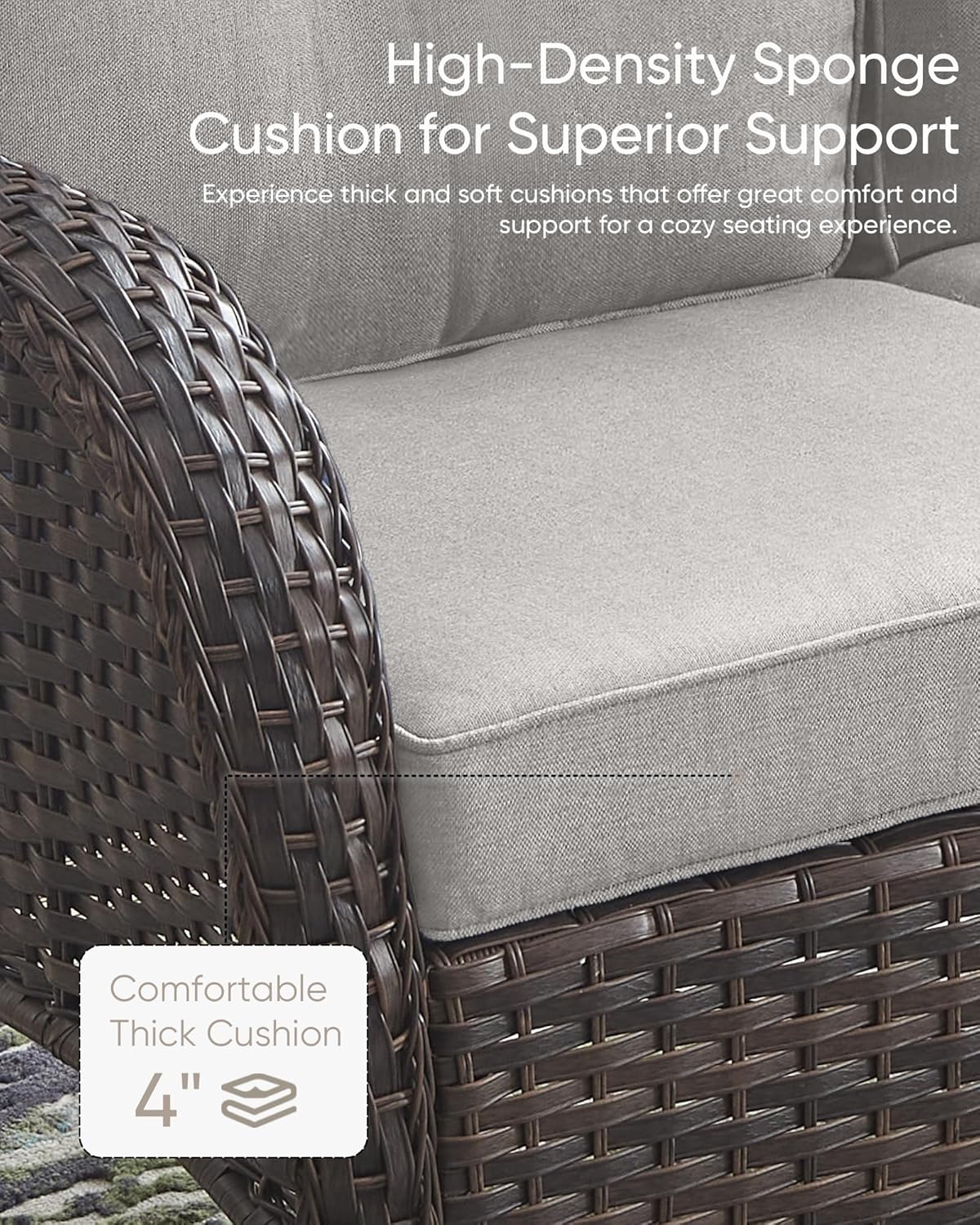 HUMMUH Outdoor Patio Couch-Outdoor Rattan Couch with Thick Cushions Outdoor Sofa for Deck Lawn Porch Balcony Poolside-Brown/Beige