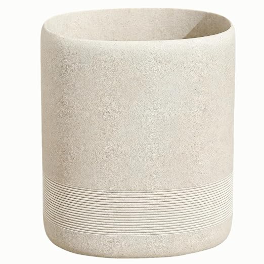 Bathroom Trash Can, 1.6 Gallon Small Trash Can Cabinet, Simple Stone Look Oval Office Garbage Bin, Decorative Waste Basket for Bedroom, Living Room, Kitchen (Beige)