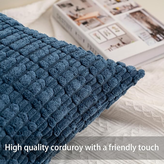 Aegero Pack of 2 Corduroy Decorative Throw Pillow Covers 18x18 InchSoft Striped Pillow Covers Modern Farmhouse Home Decor for Sofa Living Room Couch Bed（Sky Blue）