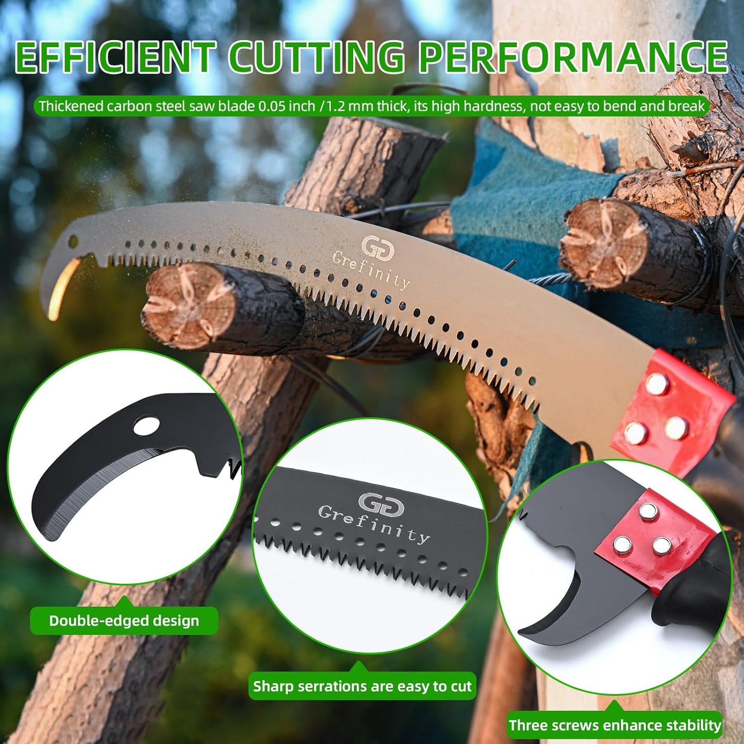 27FT Manual Pole Saw, Tree Branch Trimmer with 8-Section Fiberglass Handle, Sharp Steel Blade and Scissors, Lightweight Extendable Design for High Branch Trimming, Ideal for Palms and Shrubs