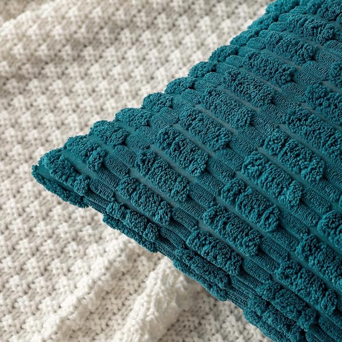 MIULEE Pack of 2 Corduroy Decorative Euro Sham Throw Pillow Covers 24x24 Inch Soft Boho Striped Pillow Covers Modern Farmhouse Home Decor for Summer Coastal Sofa Living Room Couch Bed Teal