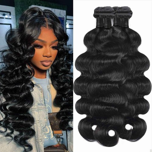 BAOHUKE 4 Bundles Human Hair Body Wave 20 22 24 26 Inch 100% Brazilian Virgin Hair Body Wave Bundles Human Hair Extensions Quick Weave Bundles Human Hair For Women Natural Black