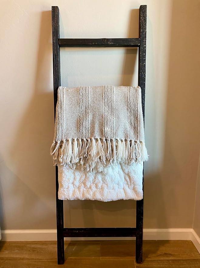 BARNWOODUSA Rustic Farmhouse Decorative Ladder - Our 5 ft Ladder can be Mounted Horizontally or Vertically and is Crafted from Upcycled Wood No Assembly Required Smoky Black
