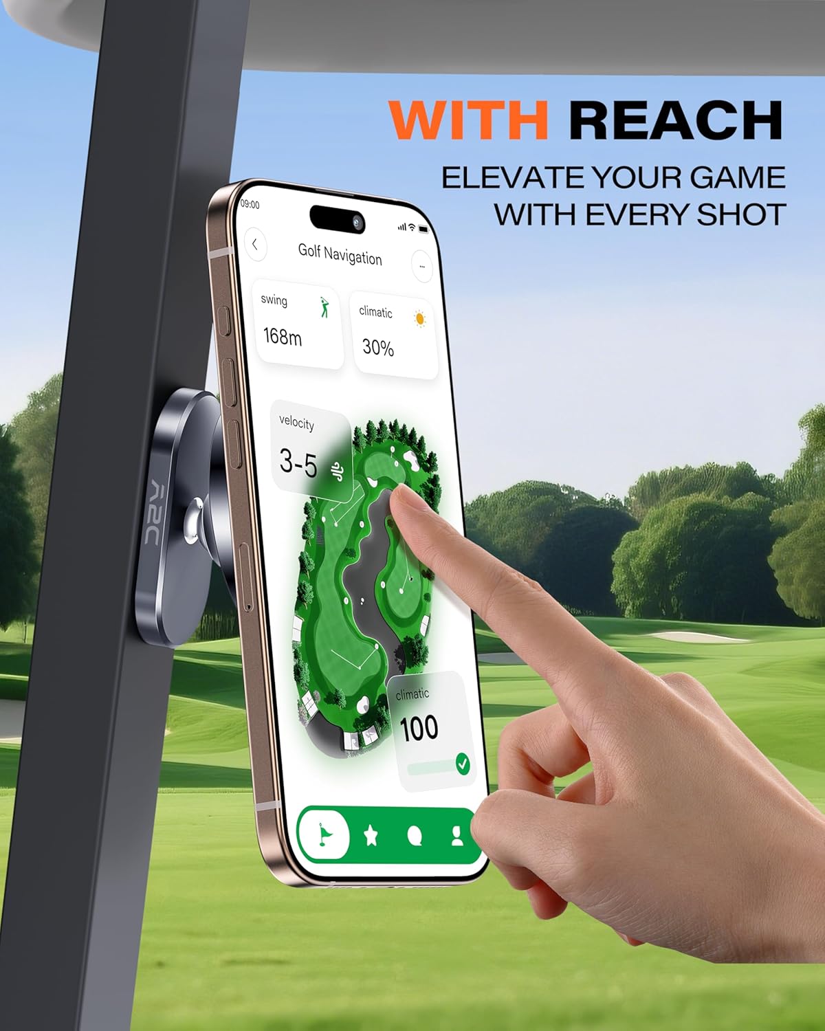 A2C Alloy Magnetic Golf Cart Phone Holder Compatible with MagSafe iPhone 16 Pro Max Plus 15 14 13 12 Mini Fits EZGO, Club Car, Yamaha, Icon, Golf Cart Accessories Essentials Gift (US Flag)