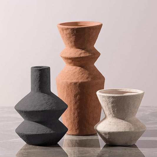 Ceramic Vase Home Table Decor - Flower Vase Set of 3 Living Room Kitchen Decorations Farmhouse Modern Rustic Vases Decorative Centerpiece for Shelf Bedroom Office Bathroom Dining Coffee Desk