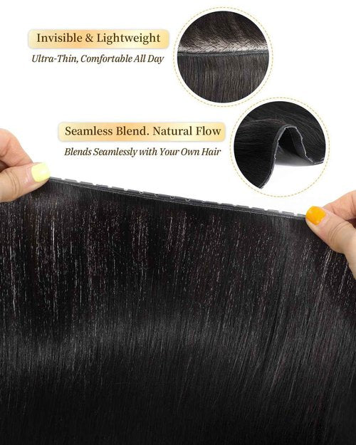 PANEWAY Butterfly Hair Extensions Human Hair 100% Real Remy, Seamless Double Weft Layered Extensions for Volume & Length Lightweight, Natural-Looking,Dyeable & Heat-Friendly(1B,Soft Black,20Inch)