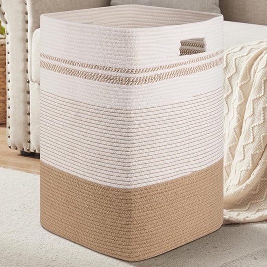 96L Extra Large Cotton Rope Laundry Basket for Bedroom & Laundry Room, Tall Clothes Hamper with Sturdy Handles, Neutral Storage Bin Capable of Holding Blankets and Toys