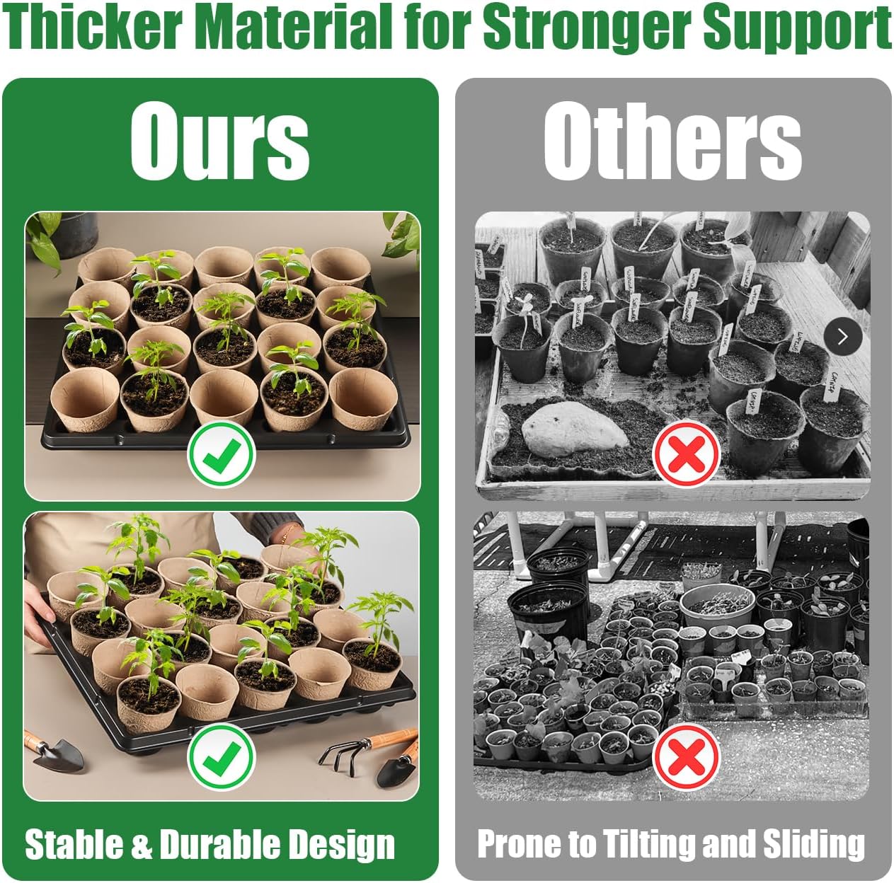 20 Cell Plant Trays for Carrying 3 inch Round Nursery Pots, Sturdy Plastic Trays Suitable for Holding 200 pcs Peat Pots (10 Packs)