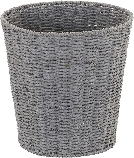 Household Essentials Woven Waste Basket, Gray Paper Rope Waste Bin for Bathroom, Bedroom, Office