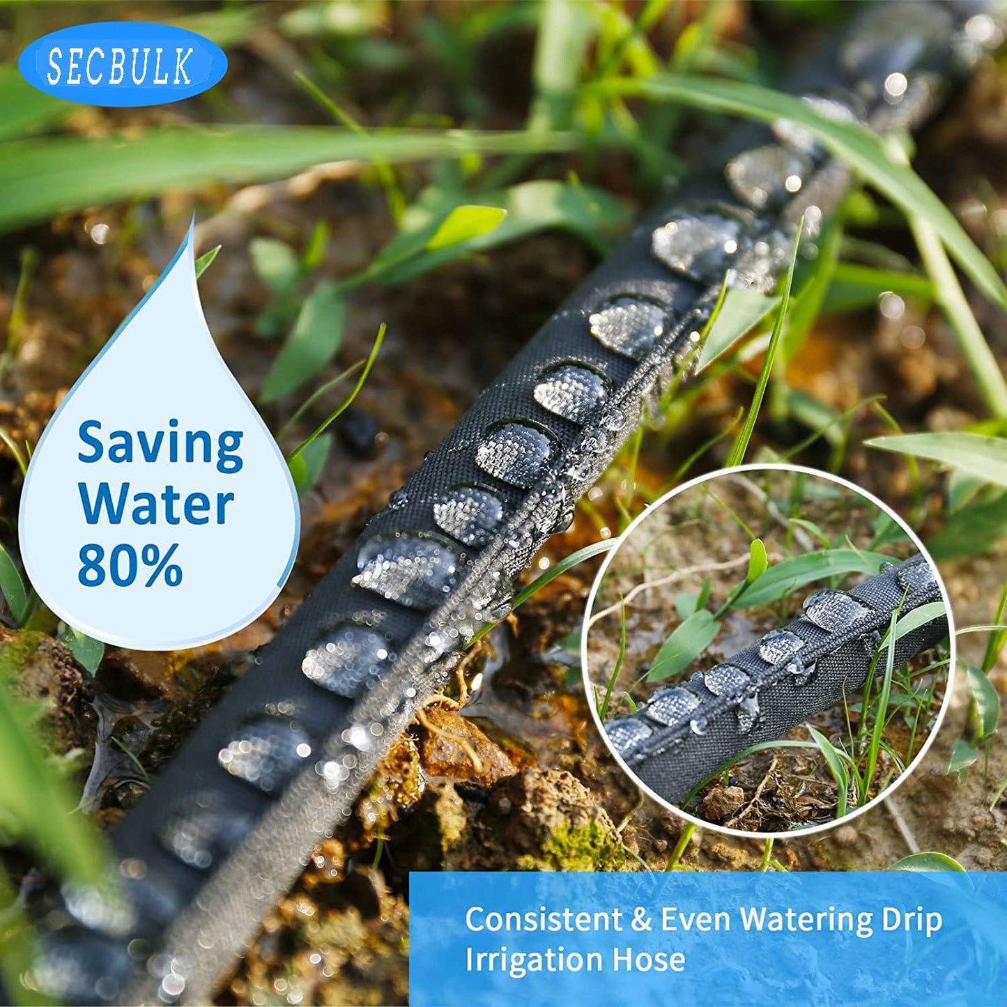 2025 Flat Soaker Hose 75 ft with Stakes for Garden, 75ft Linkable Drip Hose Diy Garden Irrigation System Saving 80% Water, Dual-layer Leak-free Design Water Hose with Holes