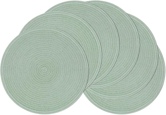 SHACOS Round Placemats Set of 6 Washable 15 inch Cotton Polyester Table Mats Woven Braided Place Mats for Dining Table, Sage Green