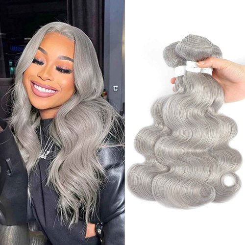 Giginger Bundles Human Sliver GREY 24 26 28 inch Body Wave Human Hair Bundles Unprocessed Quick Weave Soft Sewn In Hair Extensions for Black Women