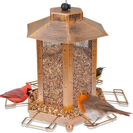 Lantern-Shaped Metal Bird Feeder for Outdoor Hanging, 3.5LB Large Capacity, Garden Decoration - Attracts Wild Birds, Durable Outdoor Bird Feeding Station for Garden Yard Outside Backyard