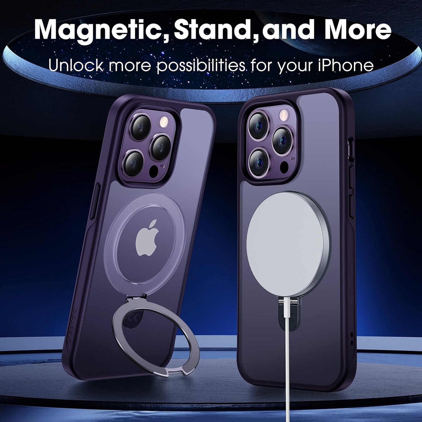 CASEKOO Designed Case for iPhone 14 Pro Max with Magnetic Invisible Stand [Military Drop Protection] [Compatible with MagSafe] Shockproof Slim Translucent Matte Promax Case 6.7 Inch, Purple