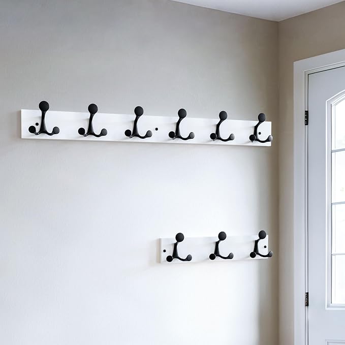 SKOLOO 36-Inch White Wood Coat Rack Wall Mount with 6 Triple Hooks - Ideal for Family Entrances, Classrooms, and Pet Supplies Storage - Perfect Coat Hooks for Wall
