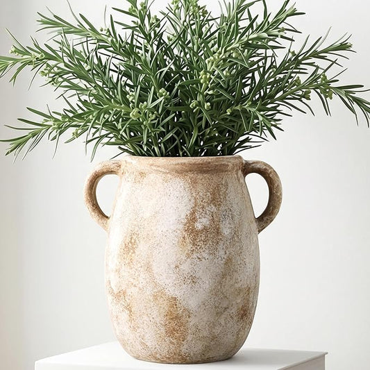 Ceramic Flower Vase with Handles, 7.9in Farmhouse Table Rustic Vases, Waterproof Pottery Clay, Flower Terracotta Vases for Home Decor, Living Room,Table, Handcrafted (Terracotta)