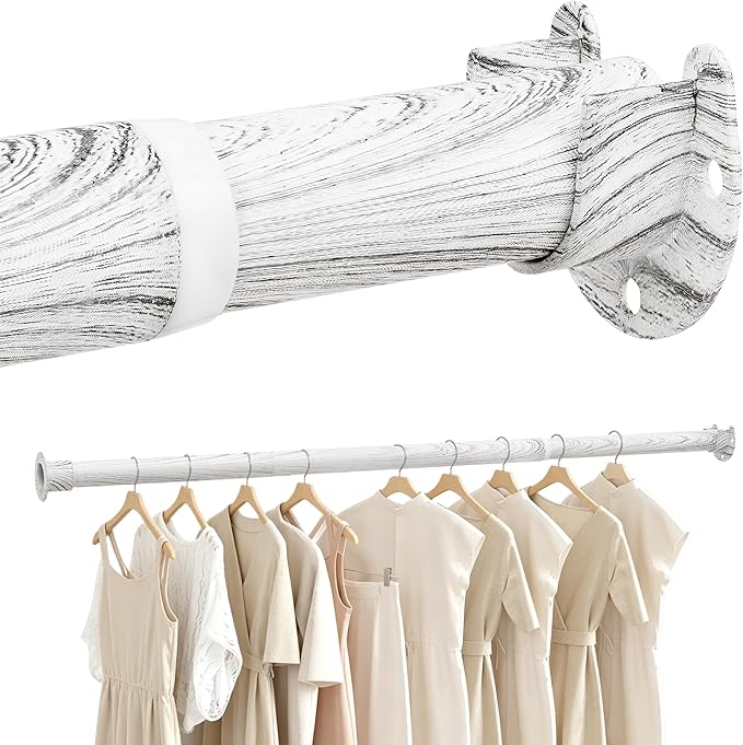 Closet Rod 17-51 Inches，1.3 Inch Diameter Heavy-Duty Adjustable Closet Rods for Hanging Clothes Closet Hanging Rod Metal Closet Poles for Wardrobes Laundry RV Bathroom（White Wood Grain Finish）