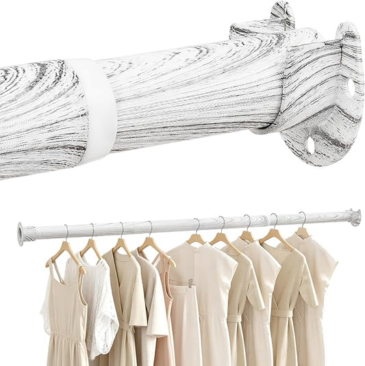 Closet Rod 17-51 Inches，1.3 Inch Diameter Heavy-Duty Adjustable Closet Rods for Hanging Clothes Closet Hanging Rod Metal Closet Poles for Wardrobes Laundry RV Bathroom（White Wood Grain Finish）