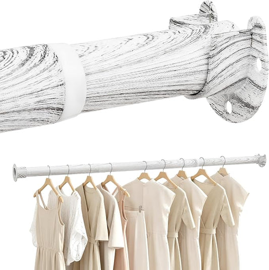Closet Rod 17-40 Inches，1.3 Inch Diameter Heavy-Duty Adjustable Closet Rods for Hanging Clothes Closet Hanging Rod Metal Closet Poles for Wardrobes Laundry RV Bathroom（White Wood Grain Finish）