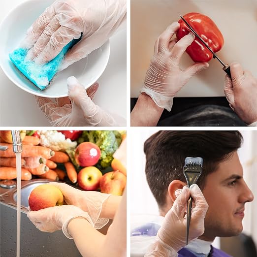 OKIAAS Disposable Gloves S, Food Safe, Bulk of 200 Pcs|Latex and Powder-Free Clear Vinyl Gloves for Cleaning, Food Prep