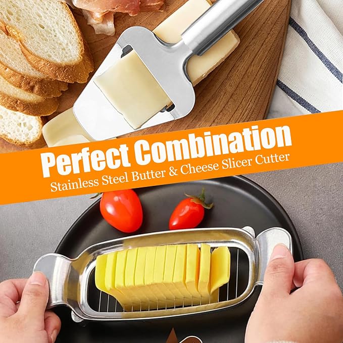 2 Pack Cheese Slicers, AITRAI Stainless Steel Wire Butter Slicer Cutter with Cheese Plane Tool for Soft, Semi-Hard, Hard Cheeses, Butter, Eggs, Fruits丨Dishwasher Safe
