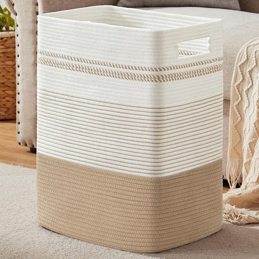 80L Large Cotton Rope Laundry Basket for Bedroom & Laundry Room, Tall Clothes Hamper with Sturdy Handles, Neutral Storage Bin Capable of Holding Blankets and Toys