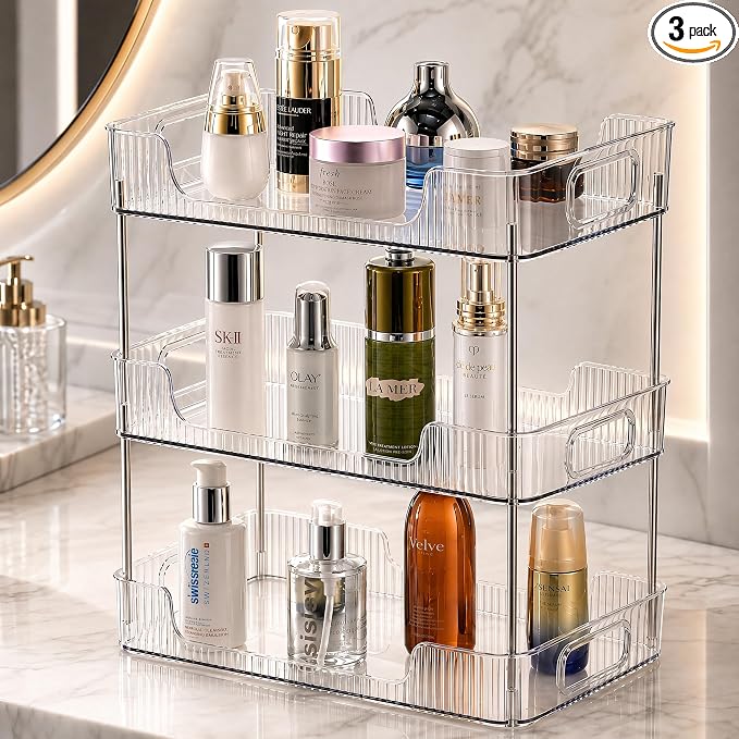 3 Tier Bathroom Counter Organizer, Bathroom Counter Shelf, Vanity Organizer Countertop, Skin Care Organizer, Makeup Perfume Organizer for Bathroom Tray, Cosmetic, Dresser, Kitchen