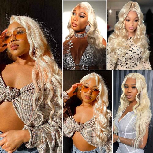 MMFZPHEIR 613 Lace Front Wig Human Hair 180 Density 13x4 Body Wave HD Transparent Lace Front Wigs Blonde Wig Glueless Wigs Pre Plucked Pre Cut With Natural Hairline 28 Inch