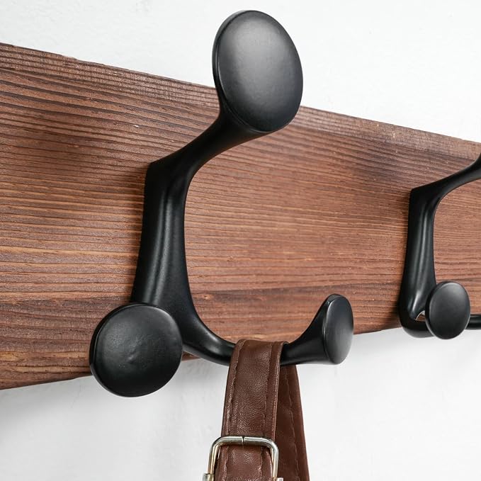 SKOLOO 24-Inch Wood Coat Rack Wall Mount with 5 Triple Hooks - Ideal for Family Entrances, Classrooms, and Pet Supplies Storage - Perfect Coat Hooks for Wall,Charred Golden Brown, Pack of 2