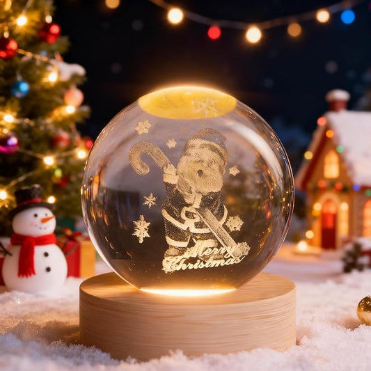 Christmas Decoration Snowflakes 3D Crystal Ball, 2.4 inch Decorative Ball Glass Santa Sphere, Paperweight Crystal Display Sculpture Home Decor Crafts for Girls Friends Women Family
